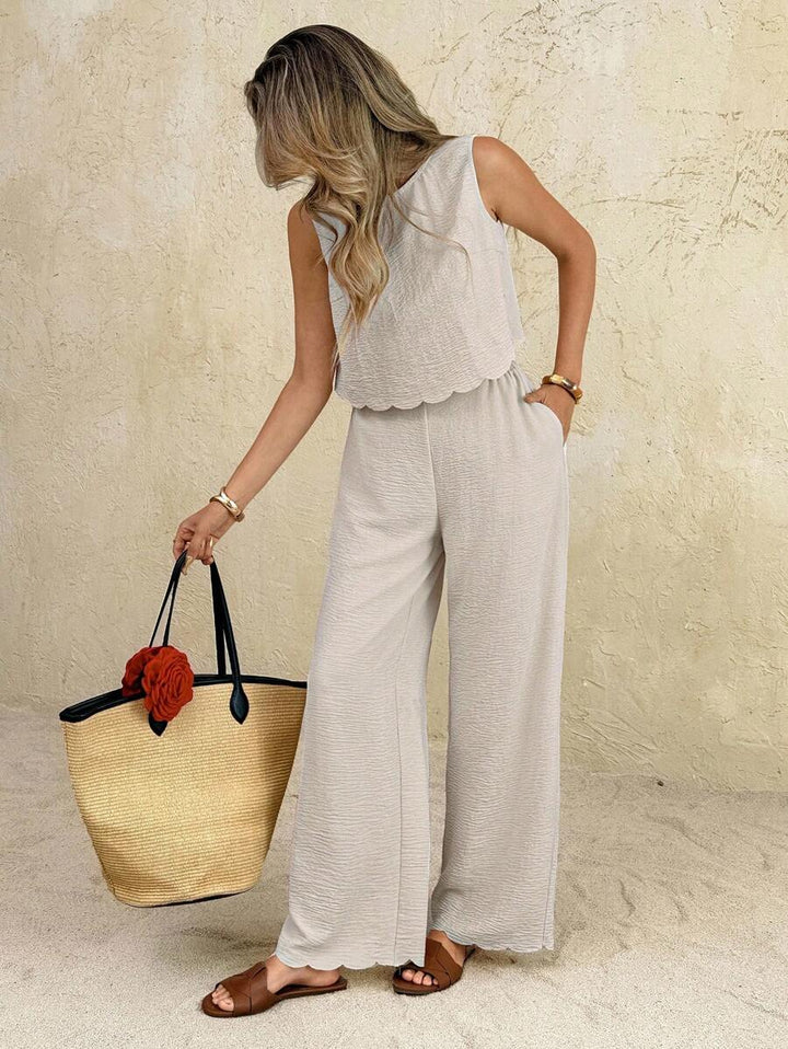 Florence | Ensemble deux pièces en tissu tissé, débardeur ample et pantalon assorti