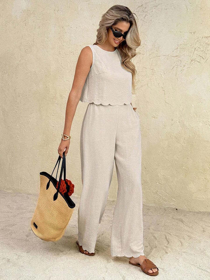 Florence | Ensemble deux pièces en tissu tissé, débardeur ample et pantalon assorti