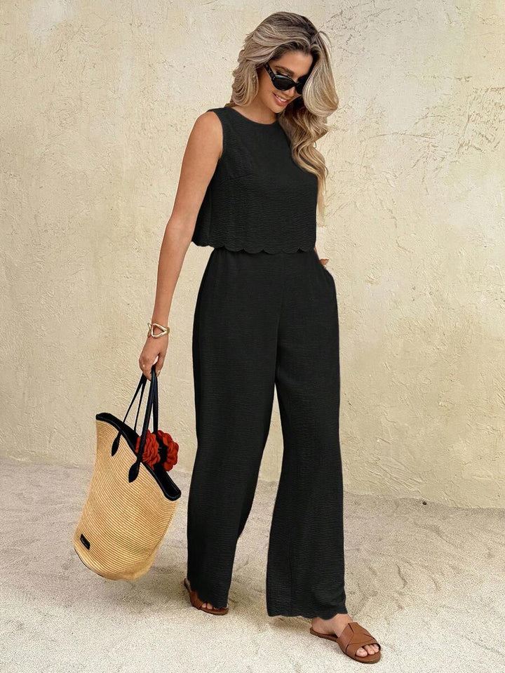 Florence | Ensemble deux pièces en tissu tissé, débardeur ample et pantalon assorti