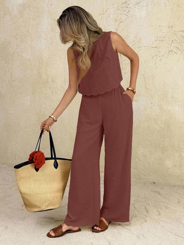 Florence | Ensemble deux pièces en tissu tissé, débardeur ample et pantalon assorti