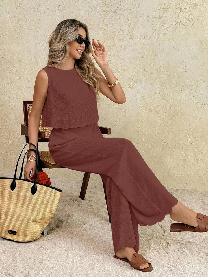 Florence | Ensemble deux pièces en tissu tissé, débardeur ample et pantalon assorti