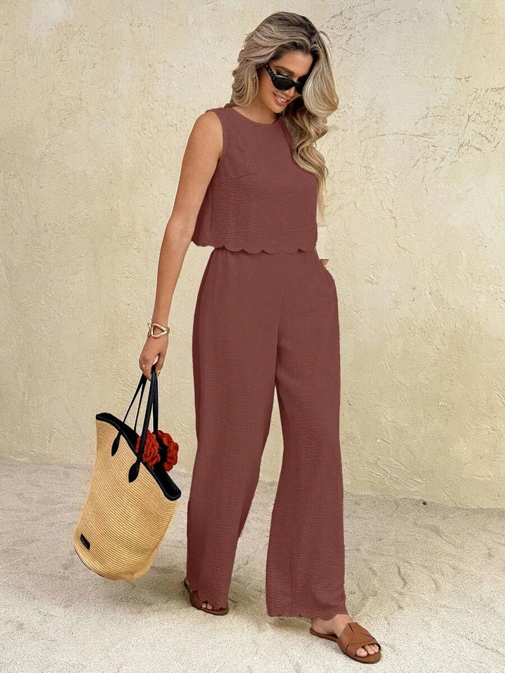 Florence | Ensemble deux pièces en tissu tissé, débardeur ample et pantalon assorti