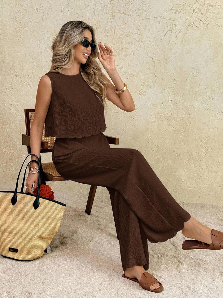 Florence | Ensemble deux pièces en tissu tissé, débardeur ample et pantalon assorti