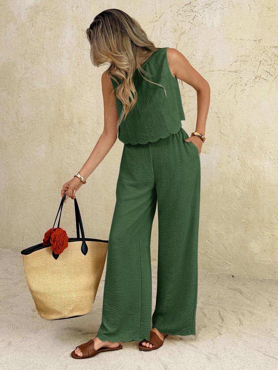 Florence | Ensemble deux pièces en tissu tissé, débardeur ample et pantalon assorti