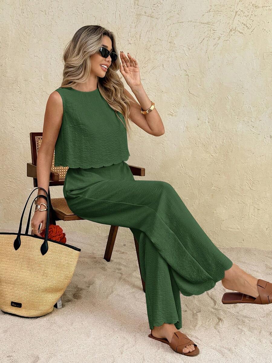 Florence | Ensemble deux pièces en tissu tissé, débardeur ample et pantalon assorti