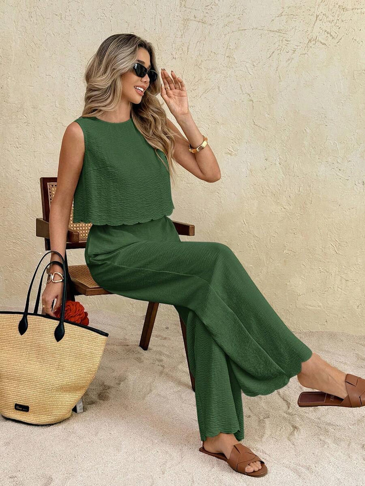 Florence | Ensemble deux pièces en tissu tissé, débardeur ample et pantalon assorti