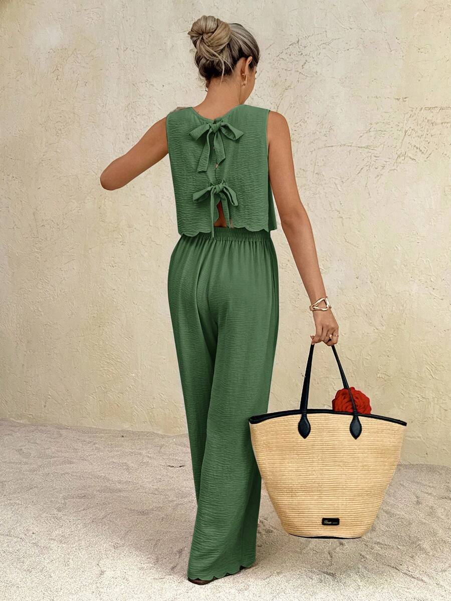 Florence | Ensemble deux pièces en tissu tissé, débardeur ample et pantalon assorti