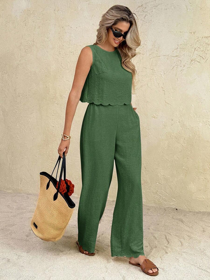 Florence | Ensemble deux pièces en tissu tissé, débardeur ample et pantalon assorti