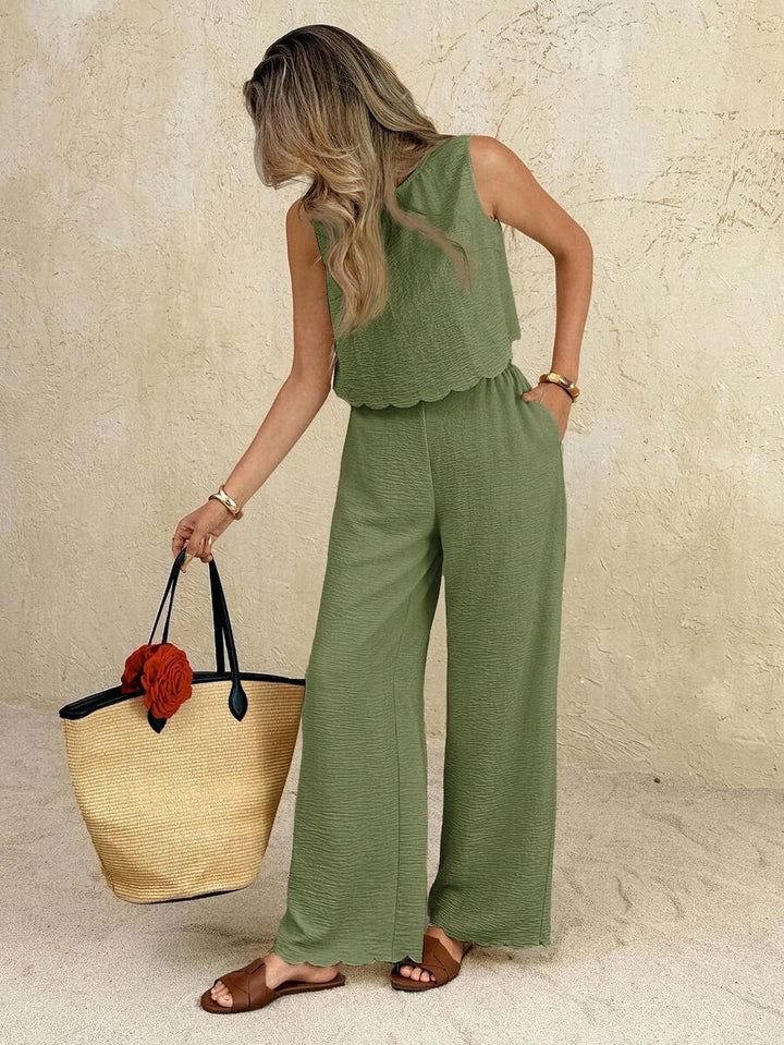 Florence | Ensemble deux pièces en tissu tissé, débardeur ample et pantalon assorti