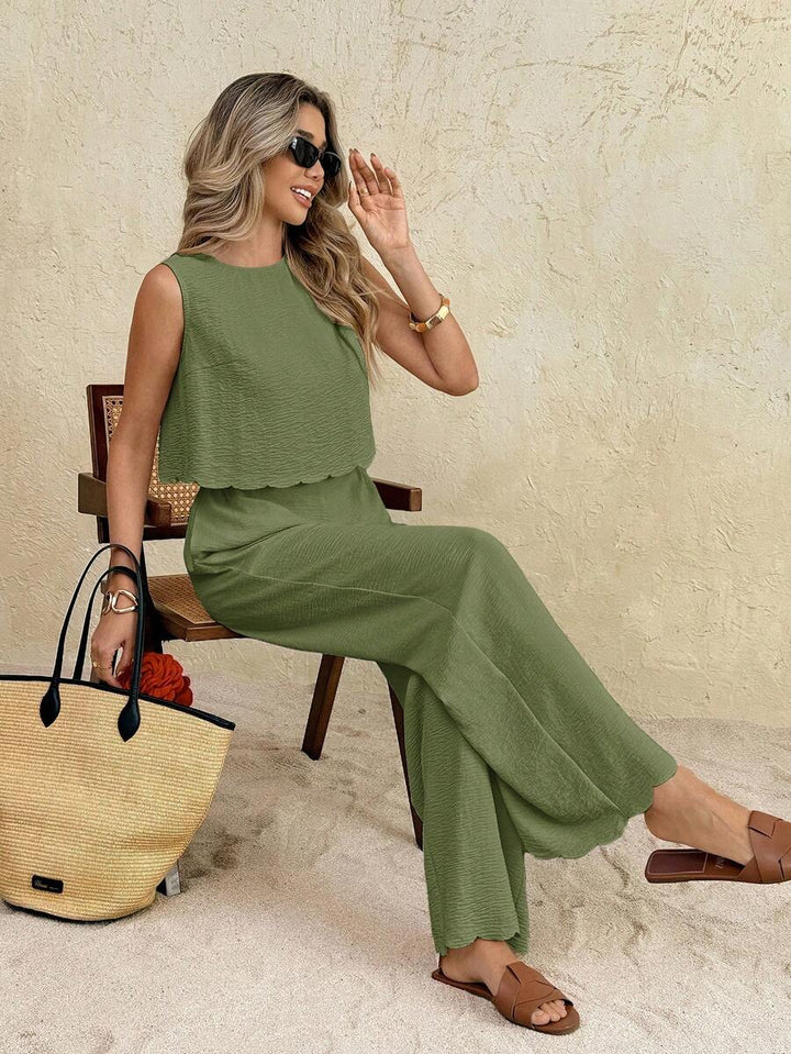 Florence | Ensemble deux pièces en tissu tissé, débardeur ample et pantalon assorti