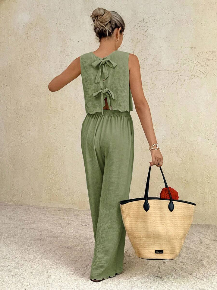 Florence | Ensemble deux pièces en tissu tissé, débardeur ample et pantalon assorti