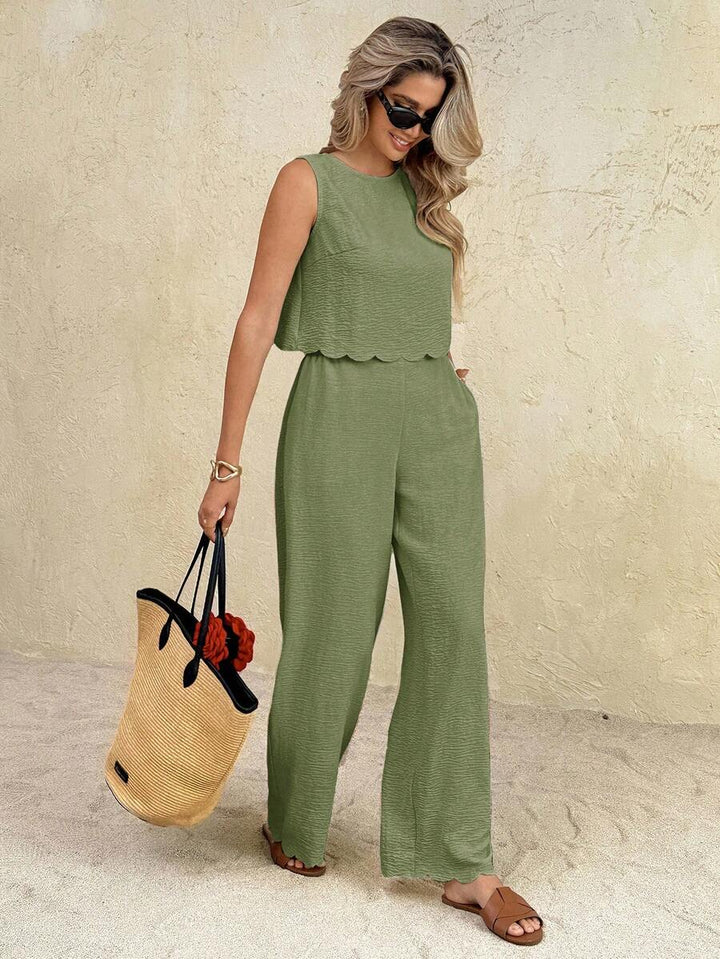 Florence | Ensemble deux pièces en tissu tissé, débardeur ample et pantalon assorti