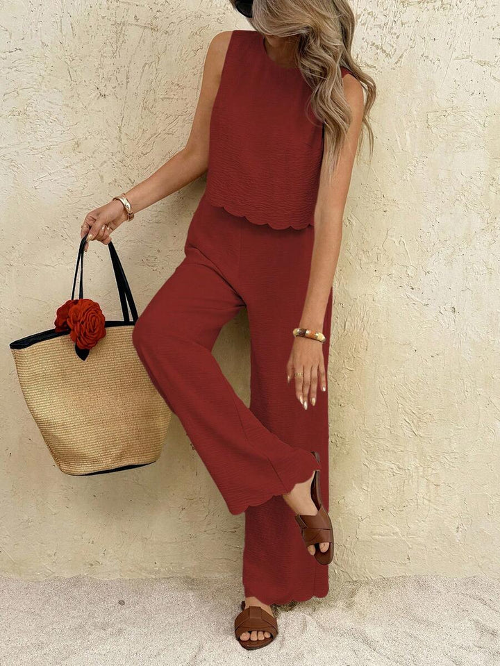 Florence | Ensemble deux pièces en tissu tissé, débardeur ample et pantalon assorti