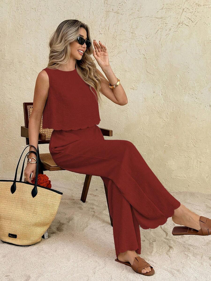 Florence | Ensemble deux pièces en tissu tissé, débardeur ample et pantalon assorti
