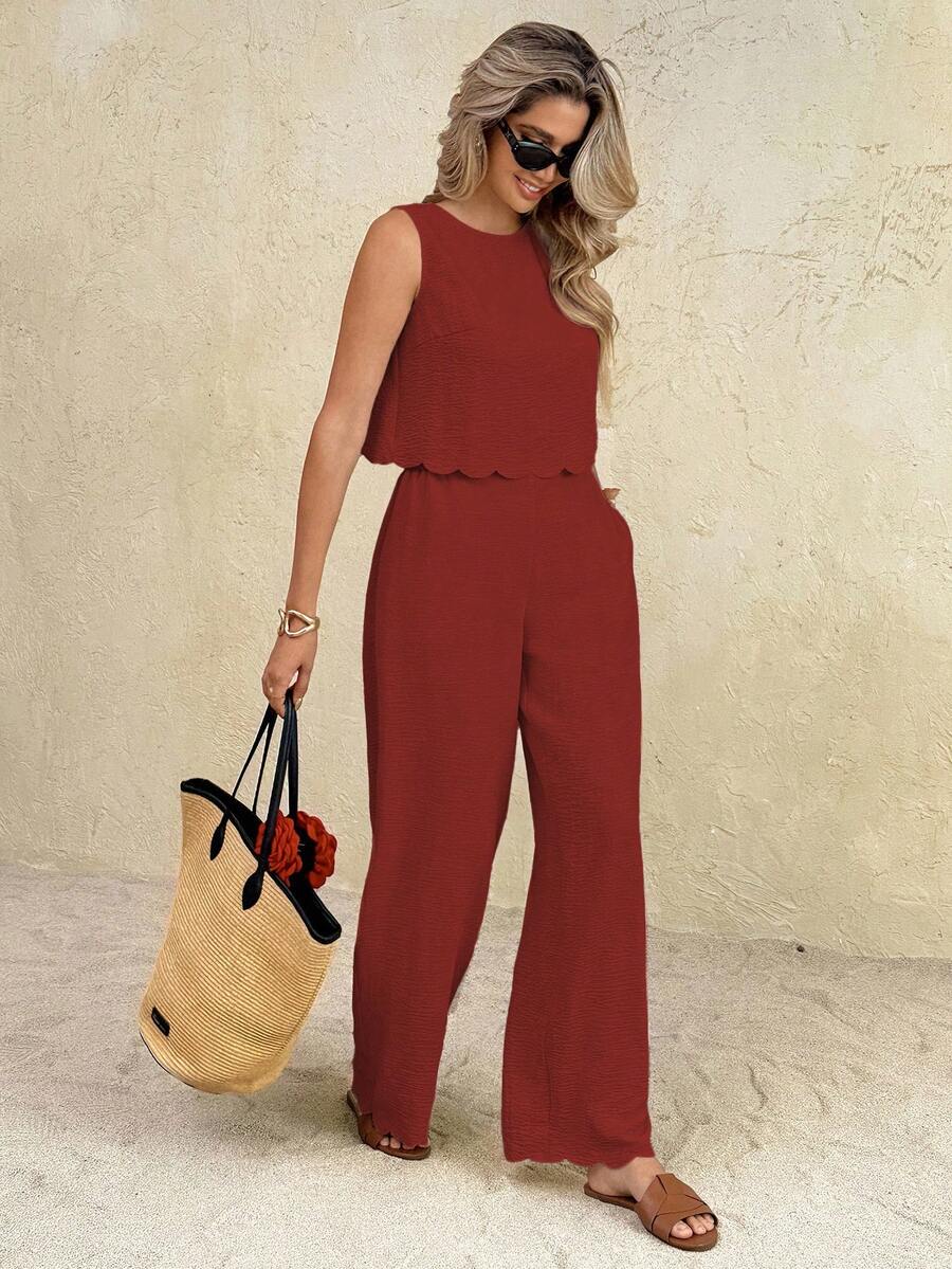 Florence | Ensemble deux pièces en tissu tissé, débardeur ample et pantalon assorti