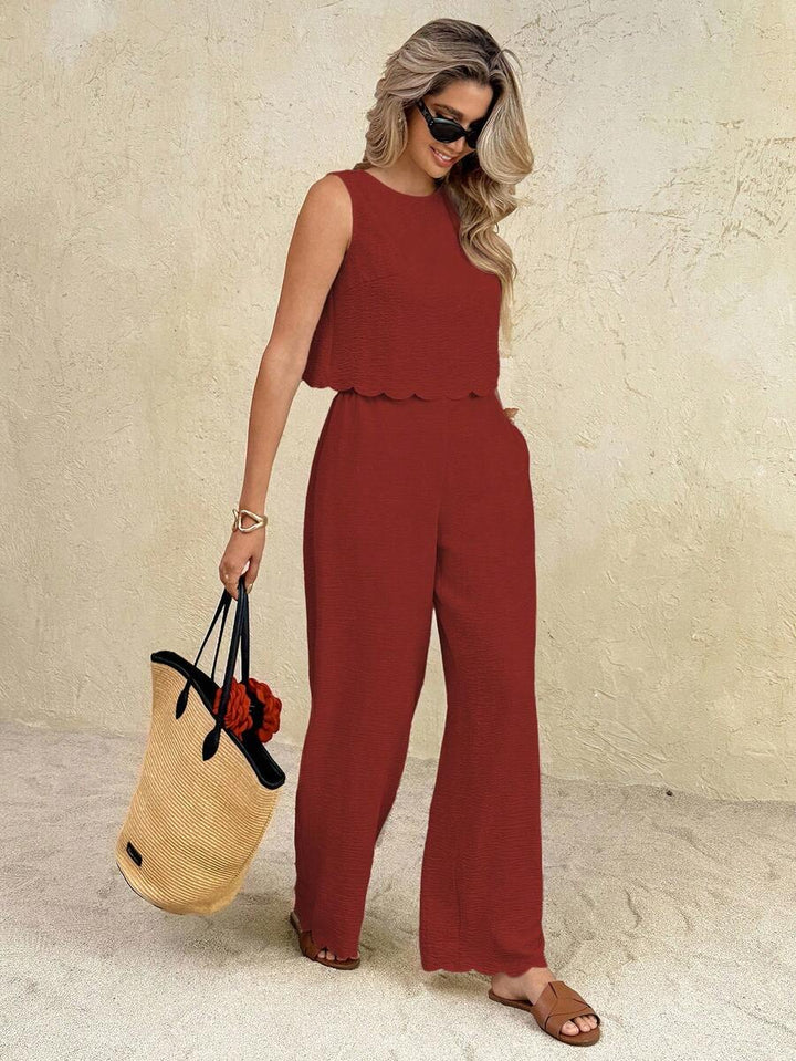 Florence | Ensemble deux pièces en tissu tissé, débardeur ample et pantalon assorti
