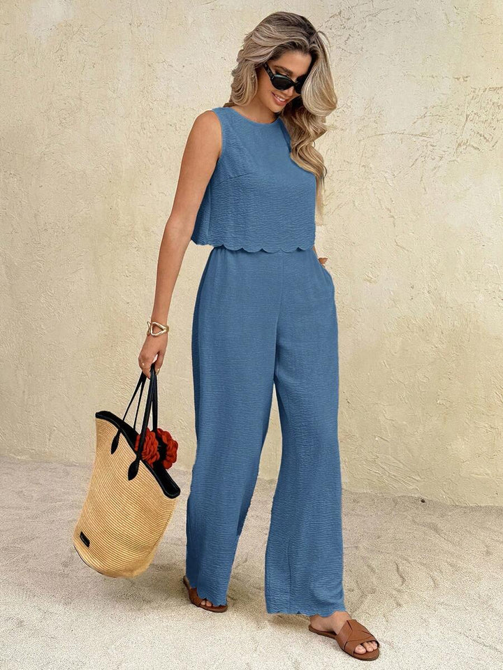 Florence | Ensemble deux pièces en tissu tissé, débardeur ample et pantalon assorti