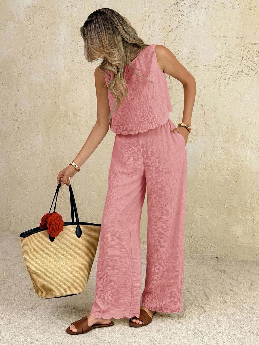 Florence | Ensemble deux pièces en tissu tissé, débardeur ample et pantalon assorti