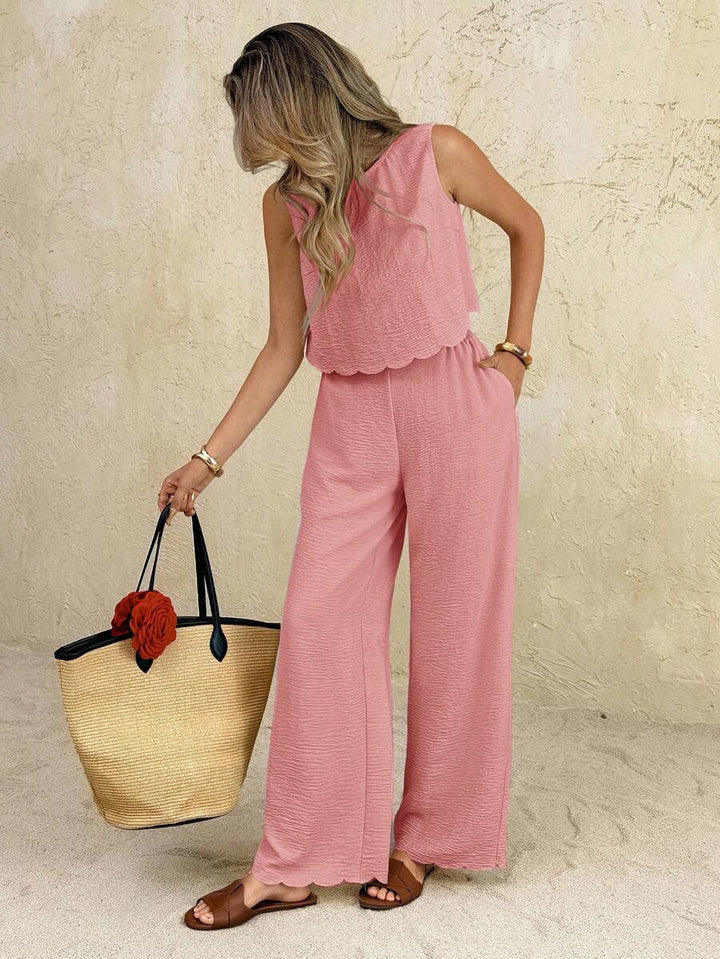 Florence | Ensemble deux pièces en tissu tissé, débardeur ample et pantalon assorti