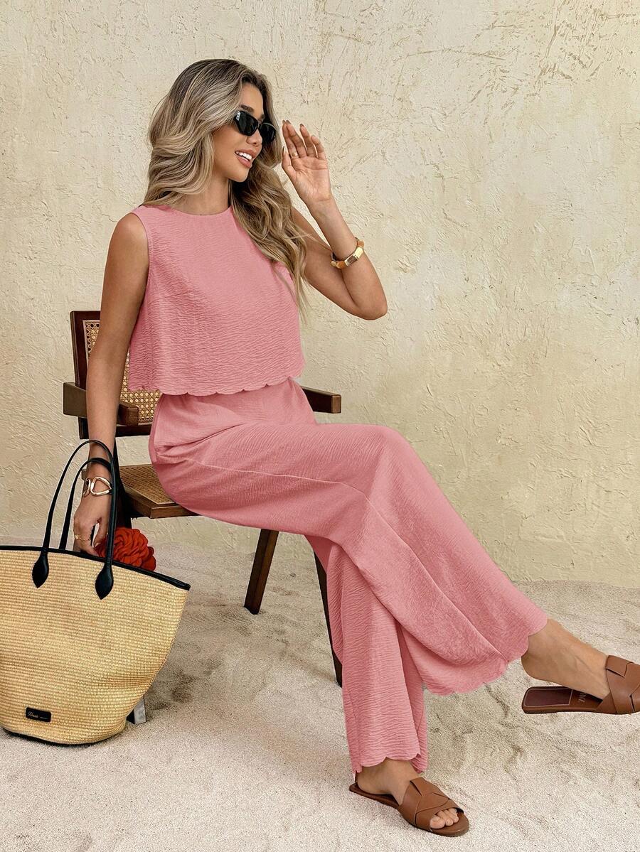 Florence | Ensemble deux pièces en tissu tissé, débardeur ample et pantalon assorti