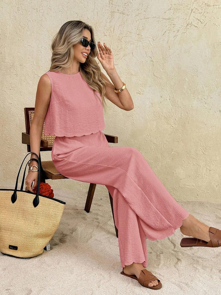 Florence | Ensemble deux pièces en tissu tissé, débardeur ample et pantalon assorti