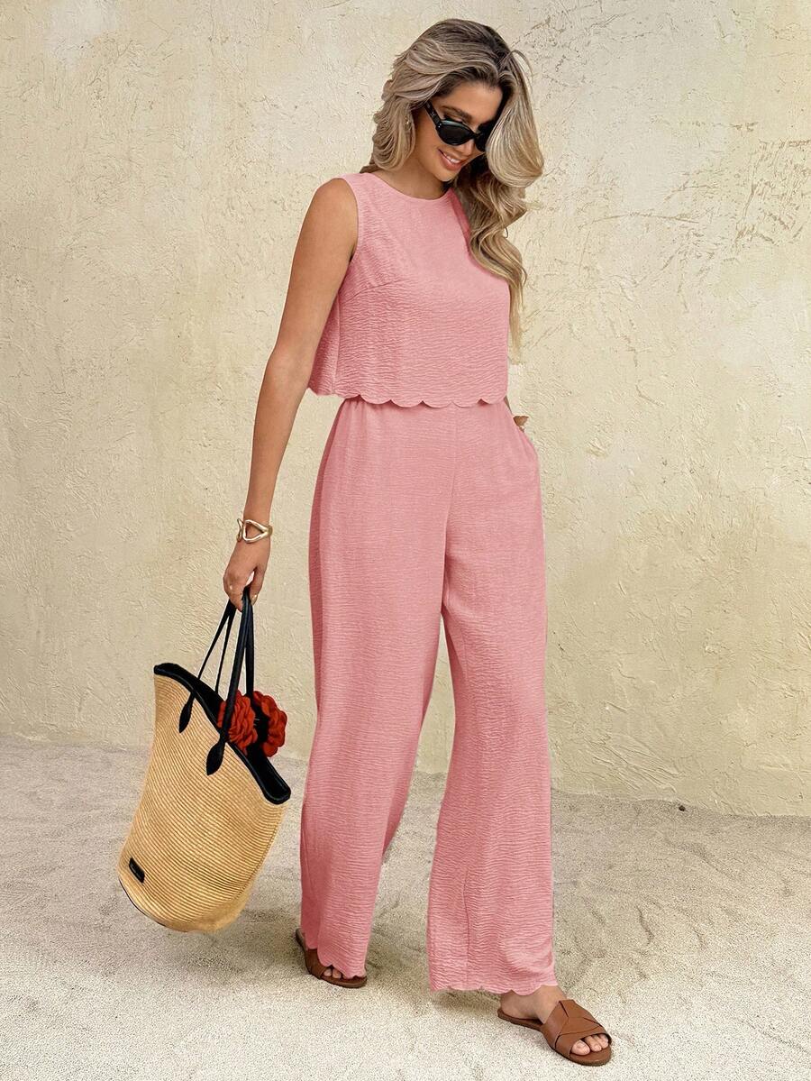 Florence | Ensemble deux pièces en tissu tissé, débardeur ample et pantalon assorti
