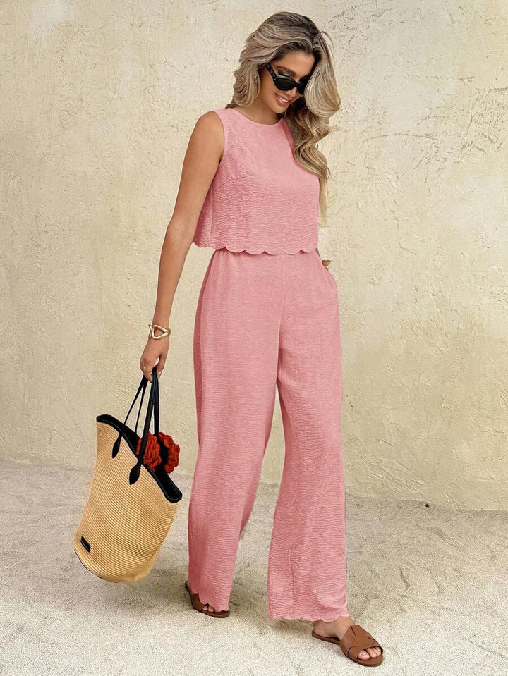 Florence | Ensemble deux pièces en tissu tissé, débardeur ample et pantalon assorti