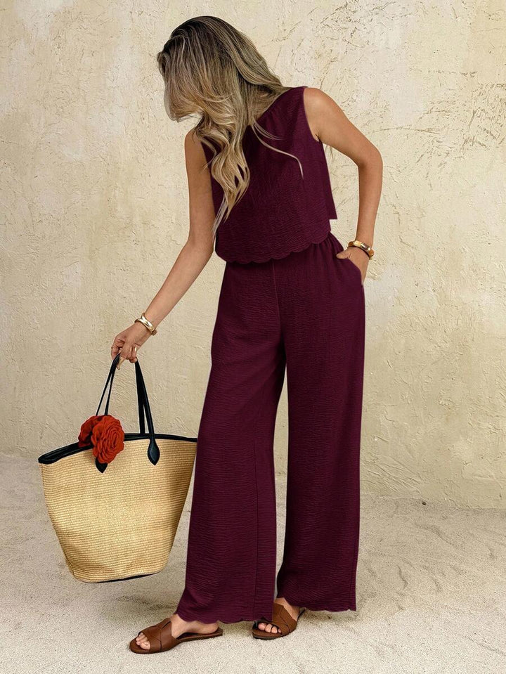 Florence | Ensemble deux pièces en tissu tissé, débardeur ample et pantalon assorti