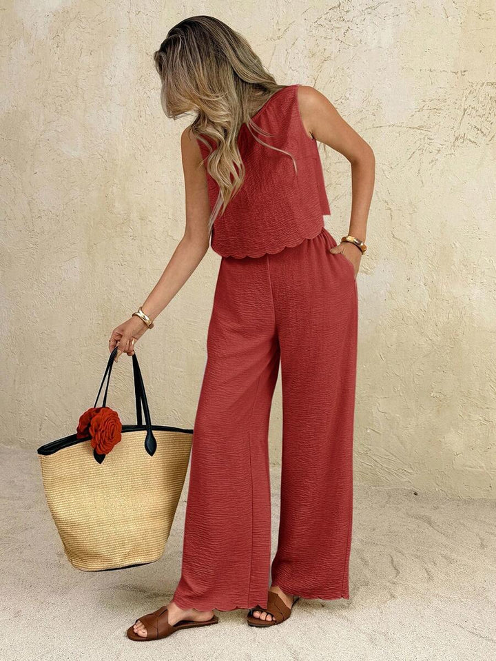 Florence | Ensemble deux pièces en tissu tissé, débardeur ample et pantalon assorti