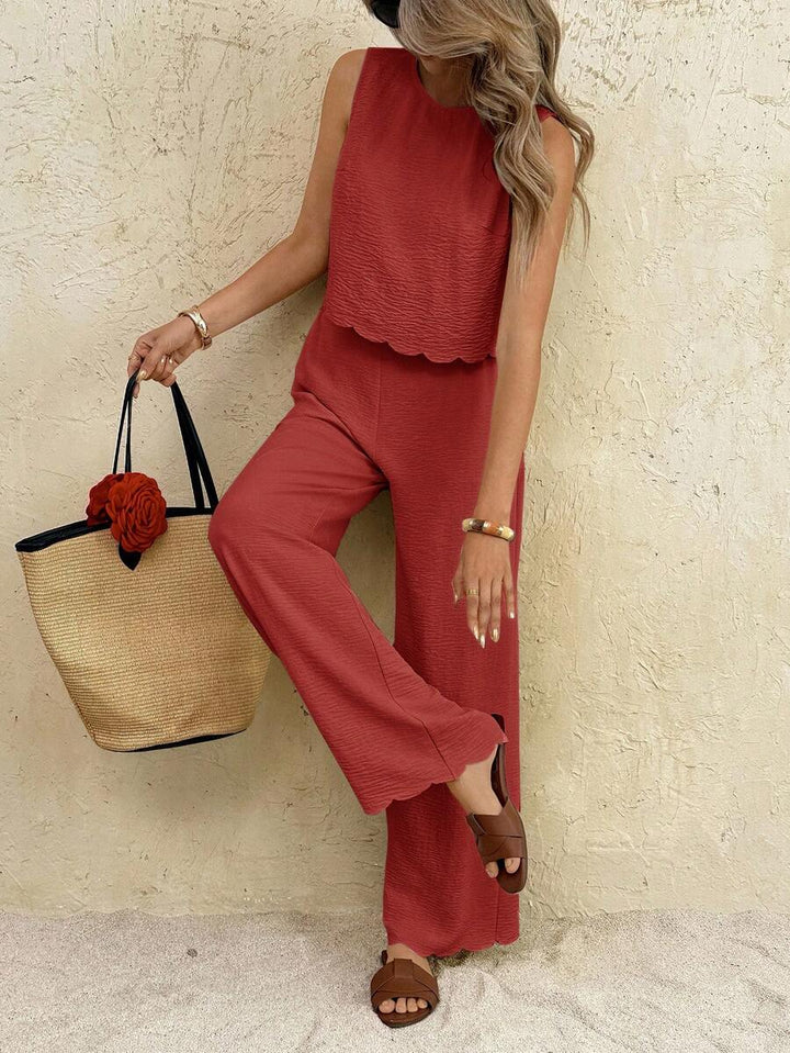 Florence | Ensemble deux pièces en tissu tissé, débardeur ample et pantalon assorti
