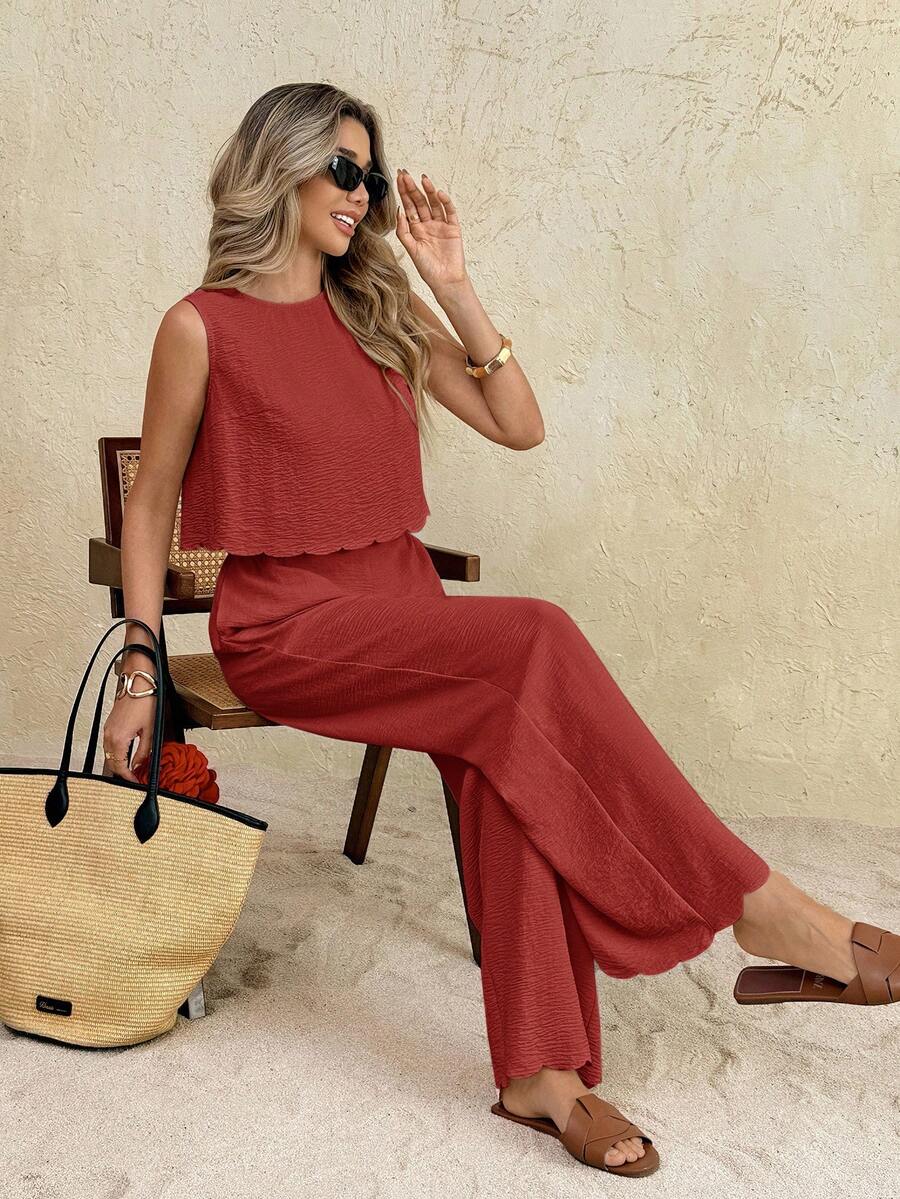 Florence | Ensemble deux pièces en tissu tissé, débardeur ample et pantalon assorti