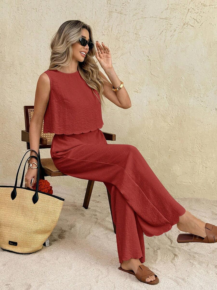 Florence | Ensemble deux pièces en tissu tissé, débardeur ample et pantalon assorti