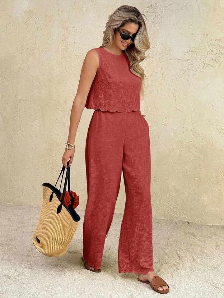 Florence | Ensemble deux pièces en tissu tissé, débardeur ample et pantalon assorti