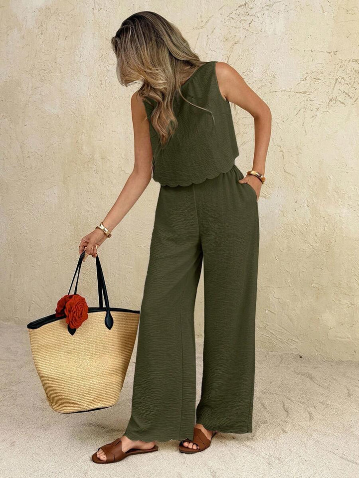 Florence | Ensemble deux pièces en tissu tissé, débardeur ample et pantalon assorti