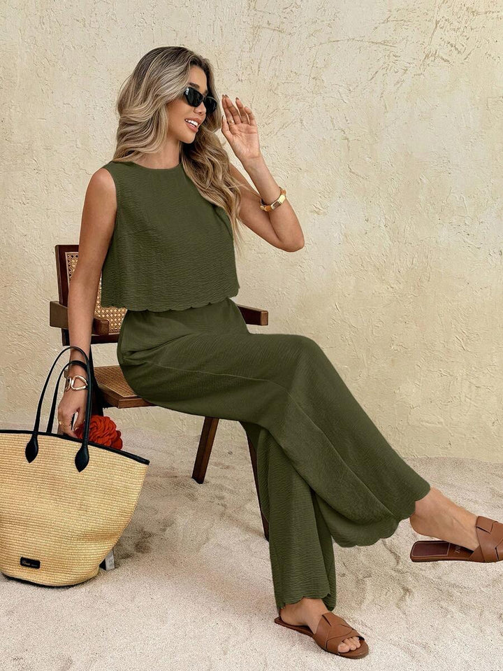Florence | Ensemble deux pièces en tissu tissé, débardeur ample et pantalon assorti