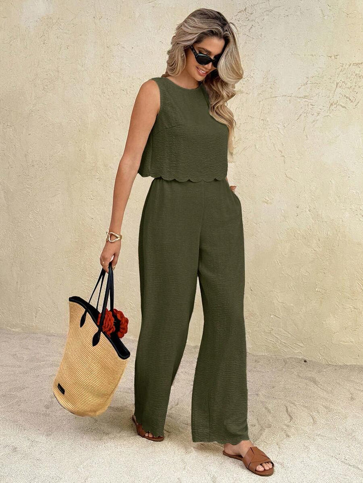 Florence | Ensemble deux pièces en tissu tissé, débardeur ample et pantalon assorti