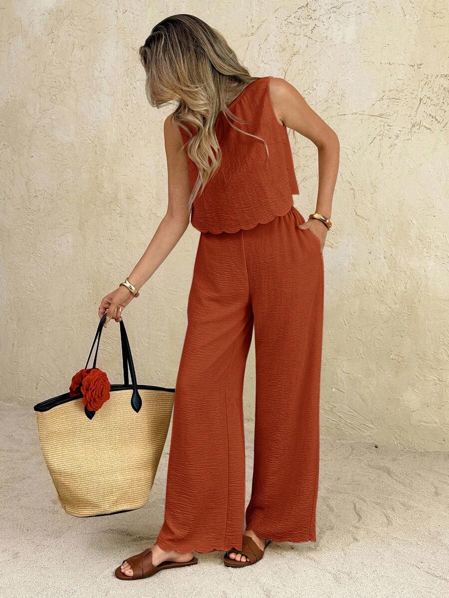 Florence | Ensemble deux pièces en tissu tissé, débardeur ample et pantalon assorti
