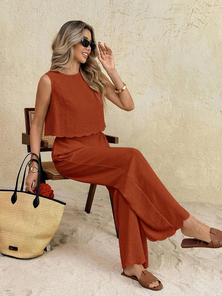 Florence | Ensemble deux pièces en tissu tissé, débardeur ample et pantalon assorti