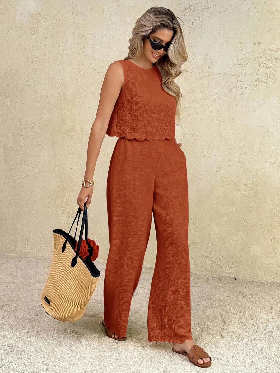 Florence | Ensemble deux pièces en tissu tissé, débardeur ample et pantalon assorti
