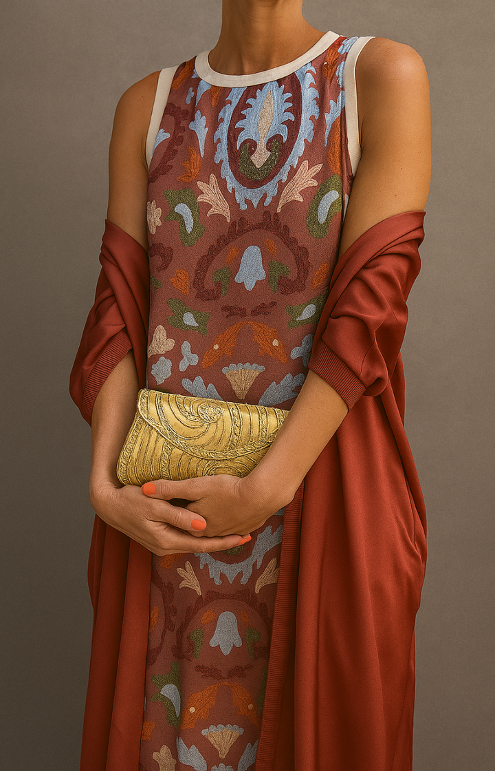 Théa | Ensemble robe imprimée, gilet léger assorti