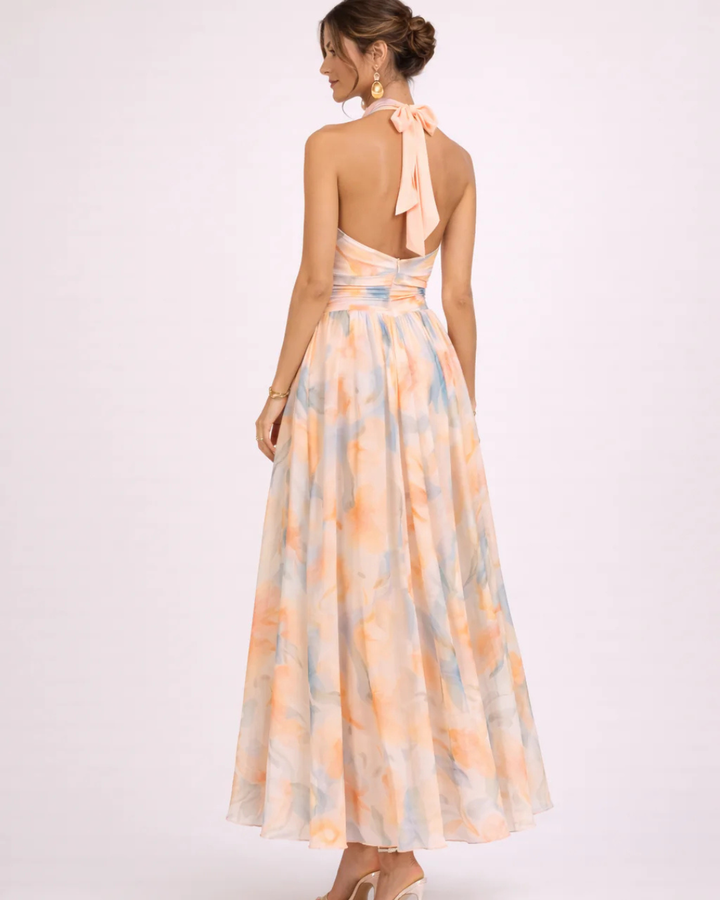 Séverine | Robe longue dos-nu, imprimé aquarelle