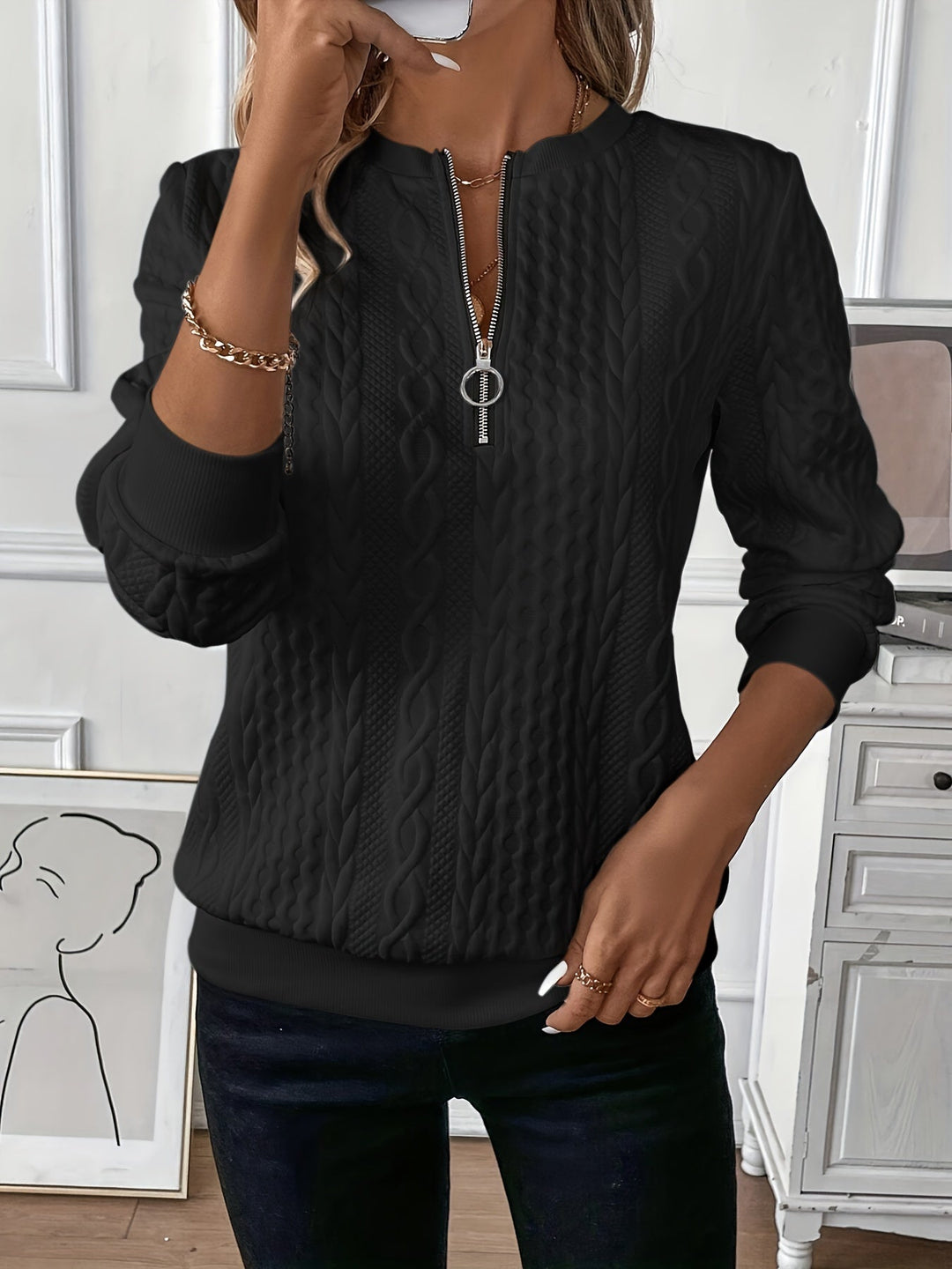 Minda | Pull pour femmes avec fermeture éclair et tricot en relief