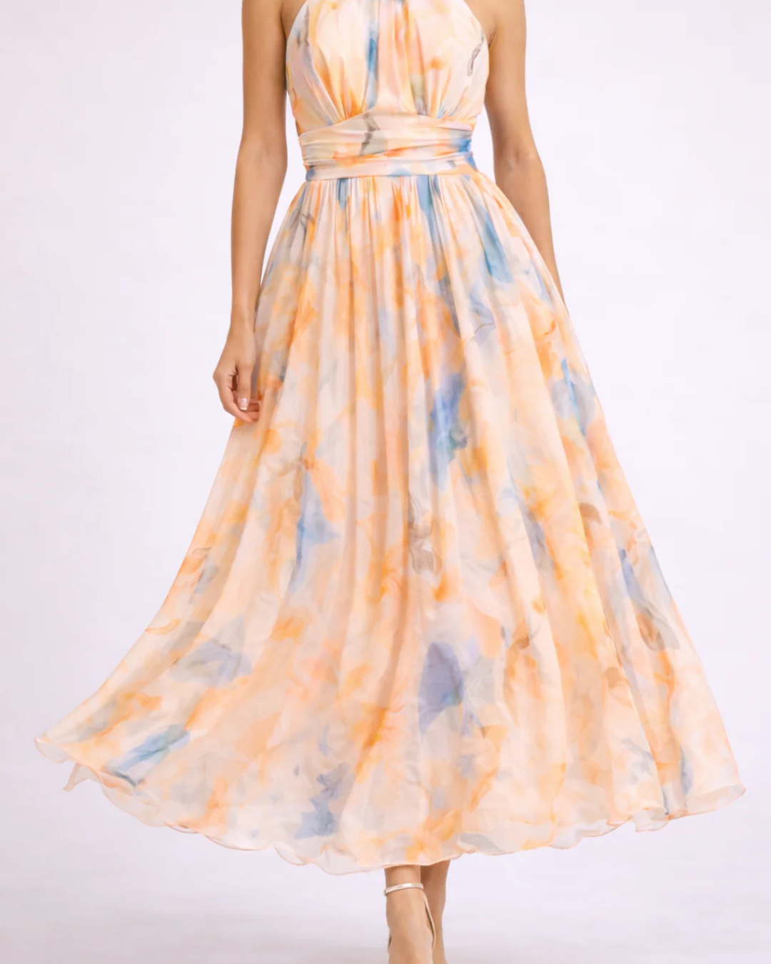 Séverine | Robe longue dos-nu, imprimé aquarelle
