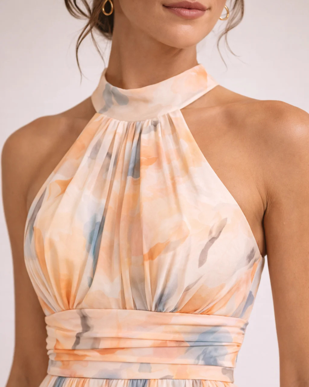 Séverine | Robe longue dos-nu, imprimé aquarelle