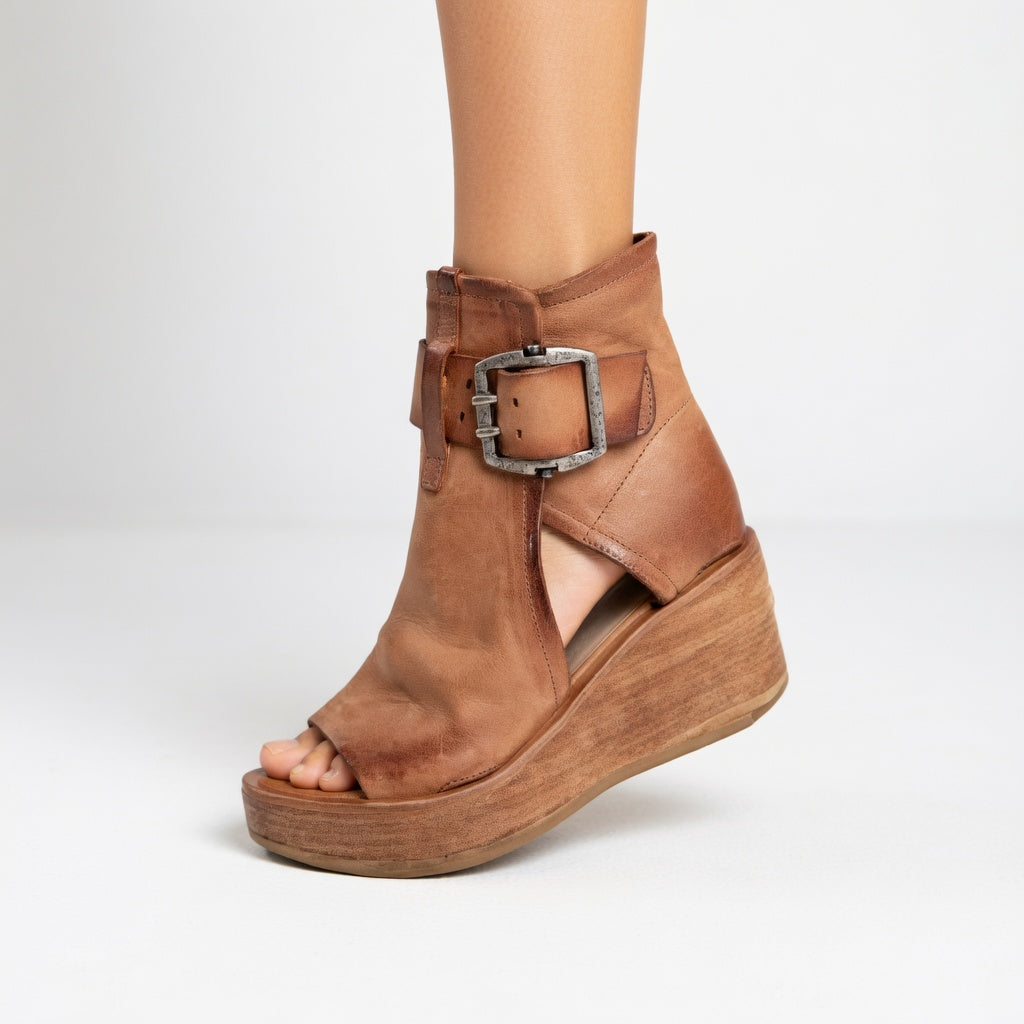 Solène - Bottines compensées ouvertes style moderne