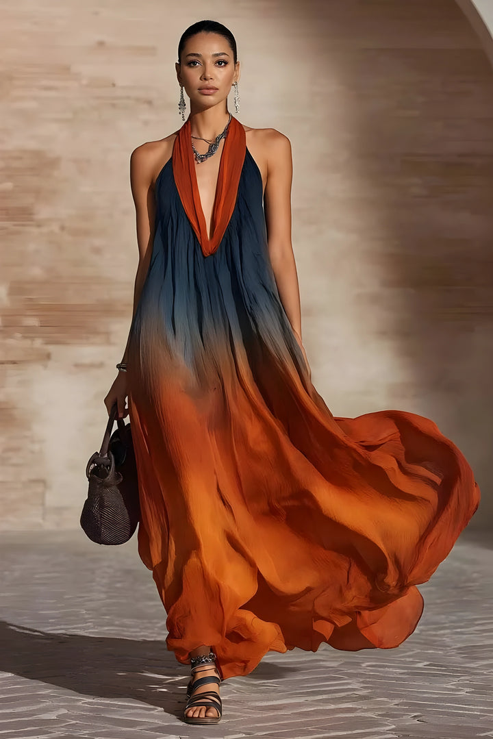 Marion | Robe longue boho, dégradé et jupe en ligne A