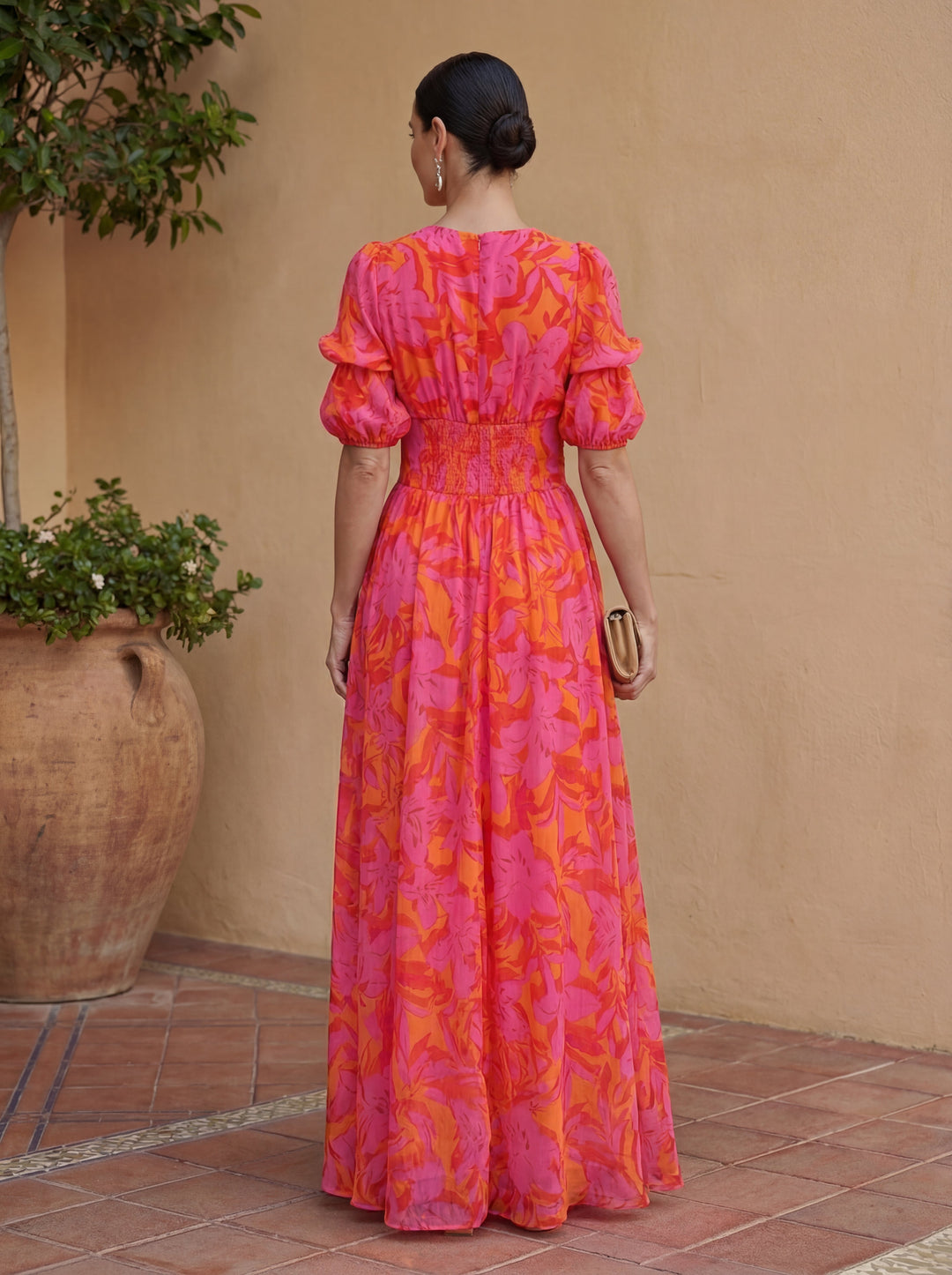 Zélie | Robe longue fluide, dégradé coloré et col en V