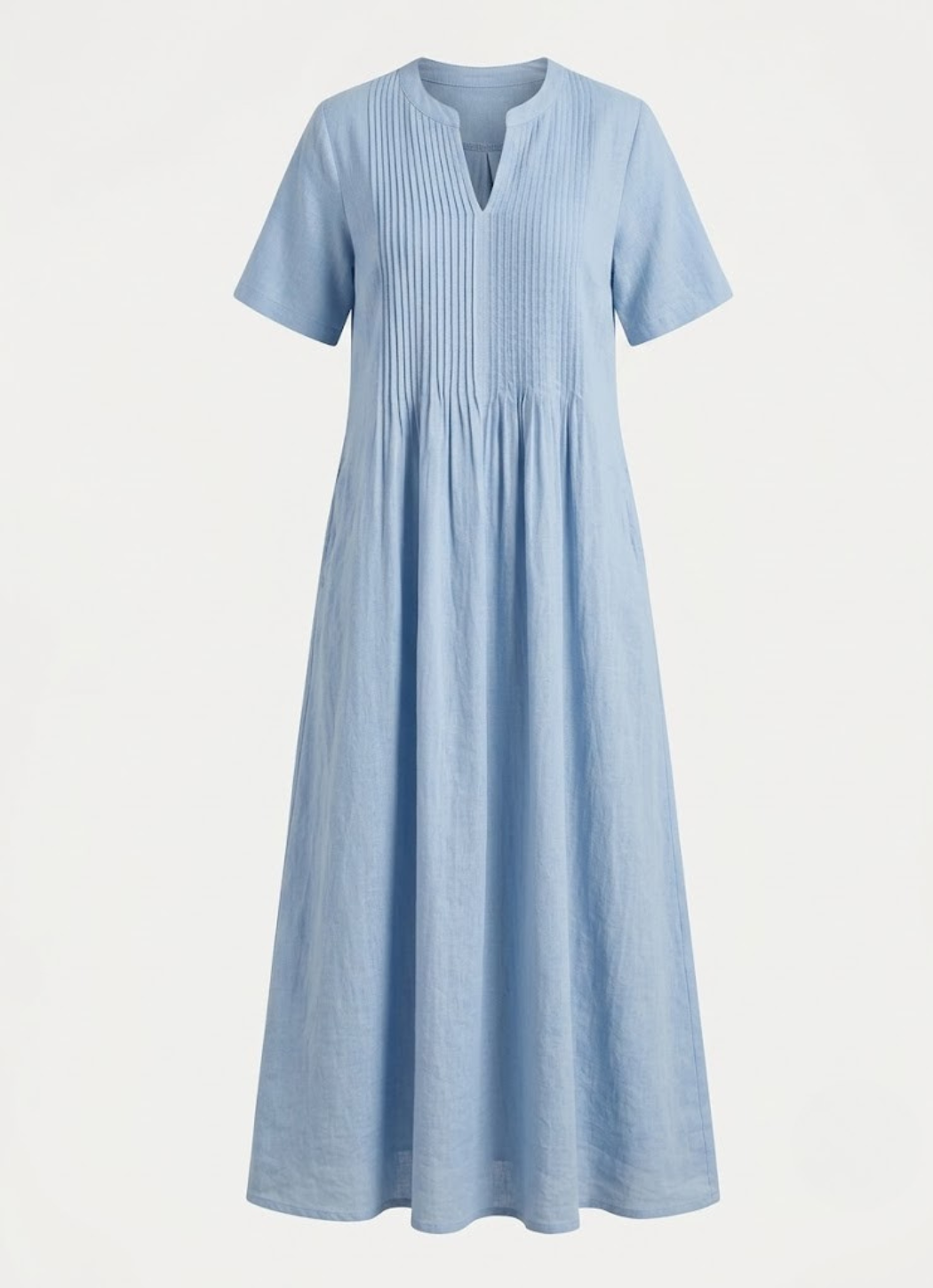 Rosalinde | Robe longue effet lin, coupe évasée et col tunique