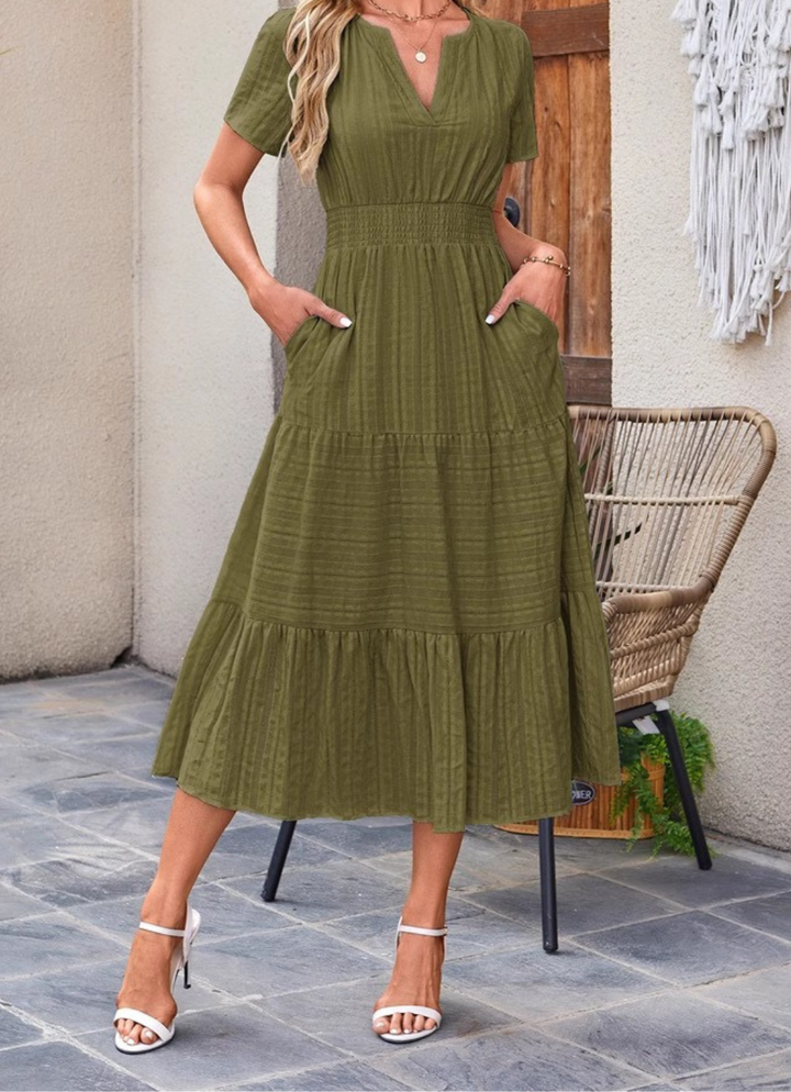 Valentine | Robe longue ample, encolure V et poches intégrées