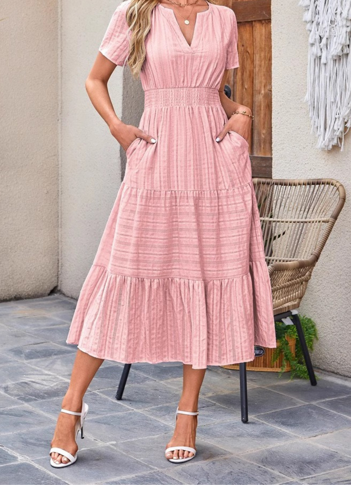 Valentine | Robe longue ample, encolure V et poches intégrées